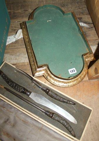 Gilt metal base & carving set in case